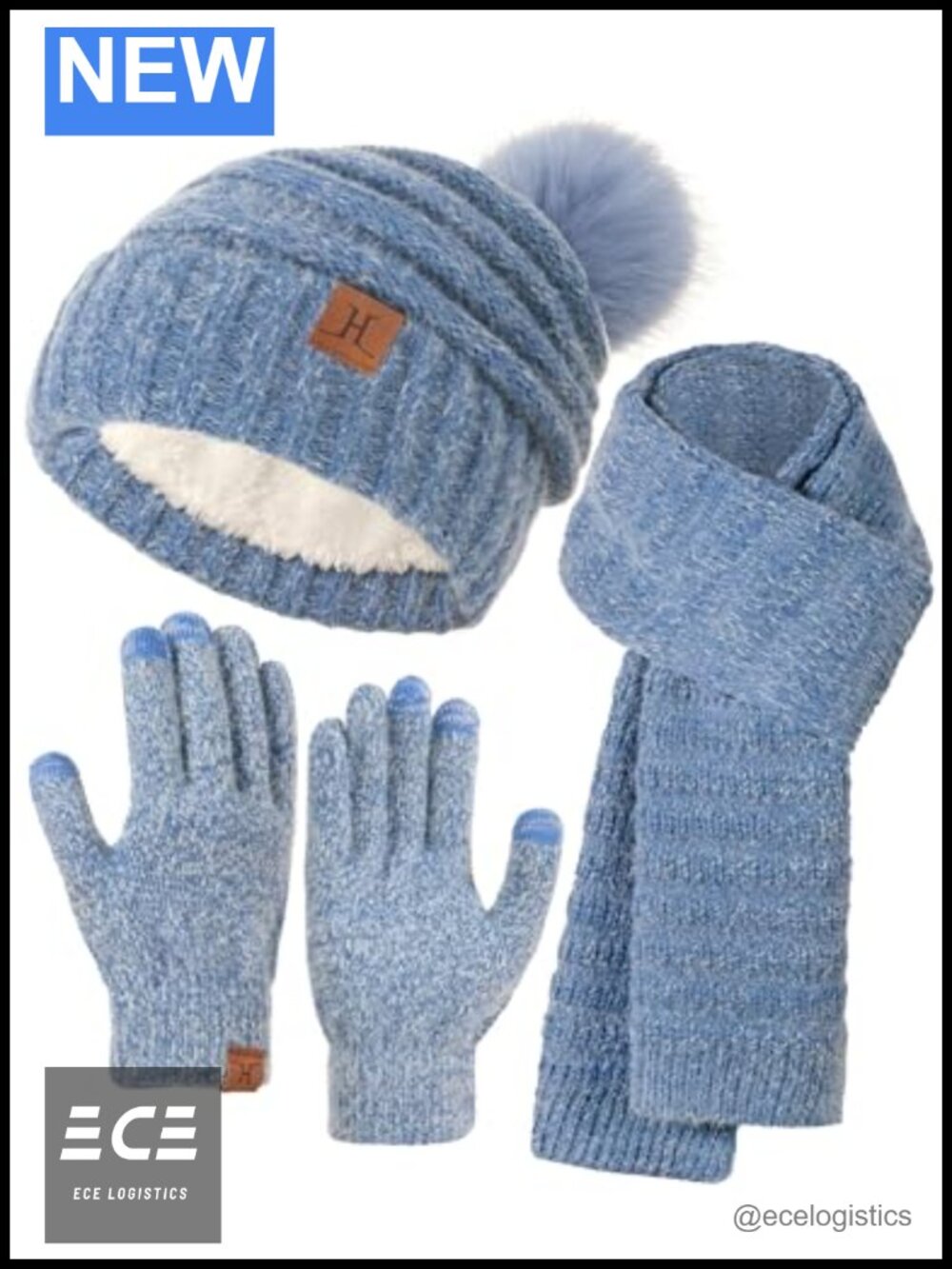 Womens Winter Hat Scarf Gloves Set Fleece Lined Beanie Pom Touchscreen